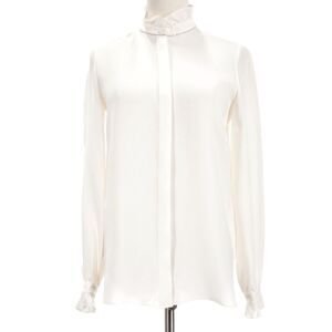 Lafayette 148 NY Button Up Blouse Size Large in Cloud (Ivory) 100% Silk